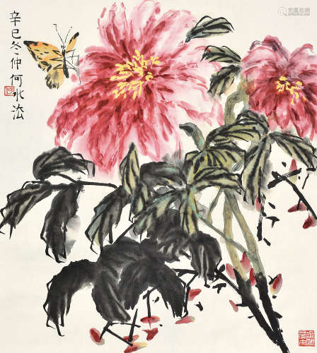 何水法（b.1946）辛巳 2001年作 蝶恋花 镜片 设色纸本