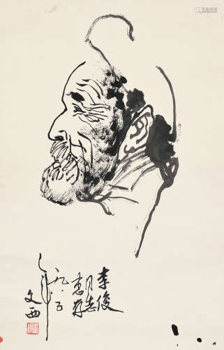 刘文西（1933～2019）1985年作 老农像 镜片 水墨纸本