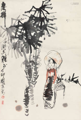 史国良（b1956）进入该艺术家作品认证丁卯 1987年作 傣家女 立轴 设色纸本