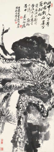 朱屺瞻（1892～1996）癸亥 1983年作 松石图 镜片 设色纸本