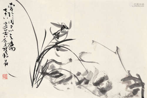 许麟庐（1916～2011）兰花 镜片 水墨纸本