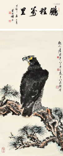 唐云（1910～1993）鹰 立轴 设色纸本