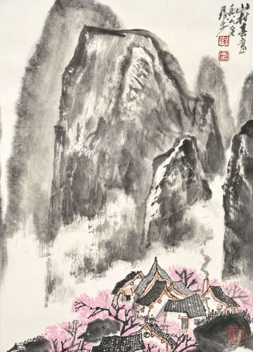 张步（b.1934）1986年作 山村春意 镜片 设色纸本