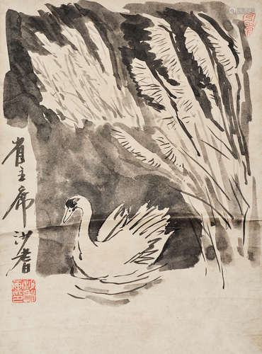 沙耆（1914～2005）天鹅 镜片 水墨纸本