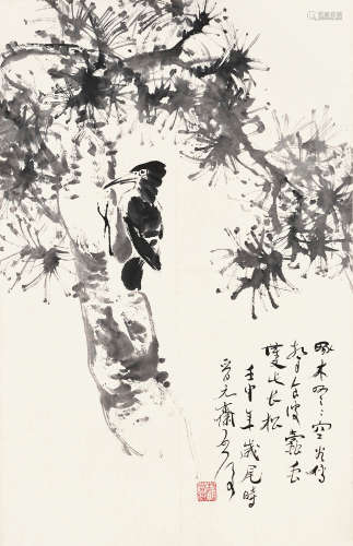 魏启后（1920～2009）壬申 1992年作 啄木鸟 立轴 水墨纸本