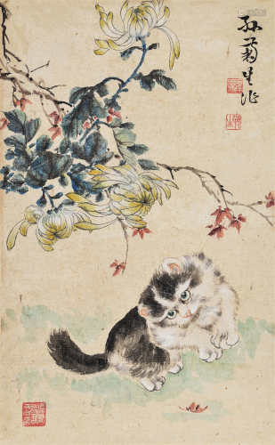 孙菊生（1913～2018）猫戏图 立轴 设色纸本