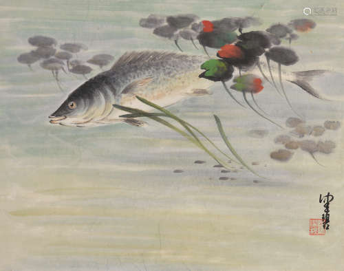 陈佩秋（b.1923）池塘游鱼 镜片 设色纸本