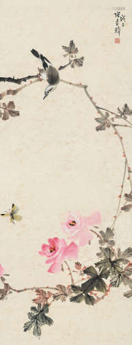 张书旂（1900～1957）戊子 1948年作 黄雀捕蝶图 立轴 设色纸本
