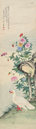 周炼霞（1908～2000）丁酉 1957年作 白鸽 立轴 设色纸本