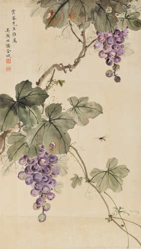金城（1878～1926）葡萄蜜蜂 立轴 设色绢本