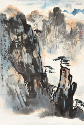 傅二石（1936～2017）戊寅 1998年作 始信黄山天下奇 镜片 设色纸本