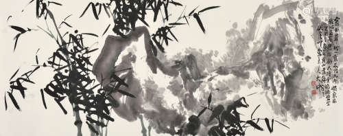 冯大中（b.1949）乙酉 2005年作 竹石图 镜片 水墨纸本