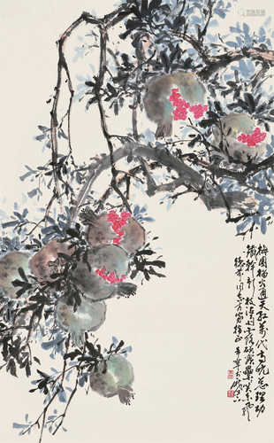 于希宁（1913～2007）石榴 立轴 设色纸本