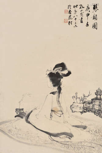 孔小瑜（1899～1984）庚申 1980年作 琴韵图 立轴 水墨纸本