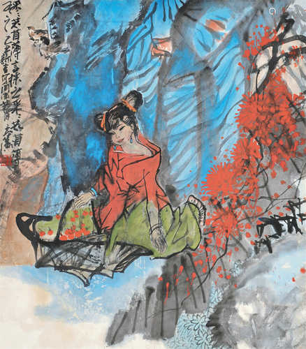 王涛（b.1943）乙丑 1985年作 周南芣苢 立轴 设色纸本