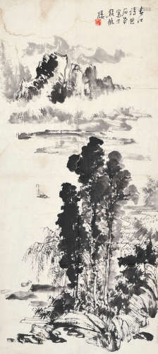 王石岑（1914～1996）春江诗画 镜片 水墨纸本