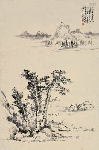 懒悟（1903～1969）溪山古树 立轴 水墨纸本