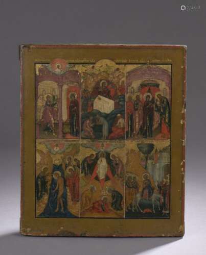 Icon depicting six scenes from the Life of Christ,…