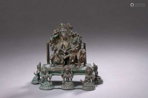 NEPAL 17th century Bronze group with brown and gre…