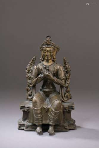 TIBET 15th / 16th century Bronze statuette with br…