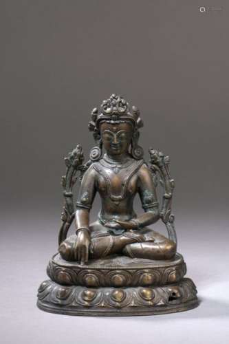 TIBET 16th century Bronze statuette with brown pat…