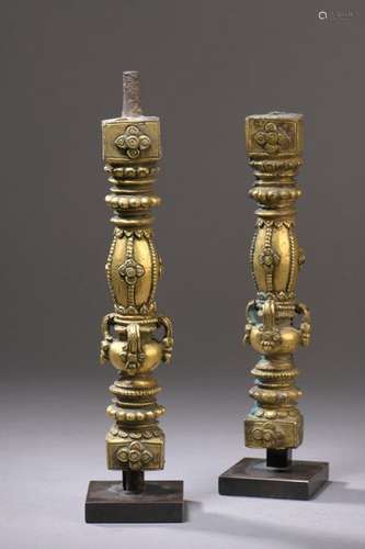 TIBET 16th / 17th century Two gilt bronze stelae i…