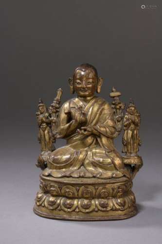 TIBET XVIIth century Gilt bronze statuette of a la…