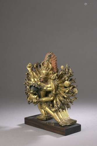 TIBET 18th century Group in gilt bronze of Vajrabh…