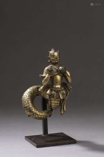 TIBET 18th century Naga statuette with child's hea…