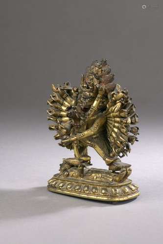 TIBET 18th century Statuette of Vajrabhairava in g…