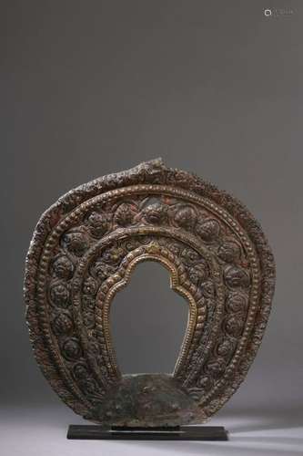 TIBET XVIIIth century Copper mandorla with traces …