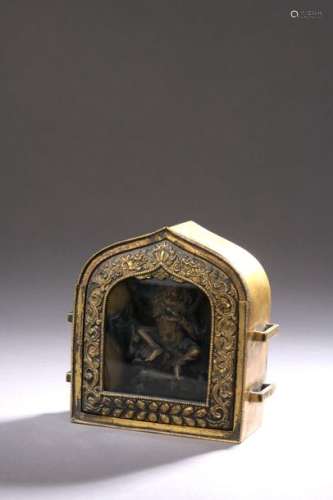TIBET 18th century Portable gilt bronze Ga'u altar…