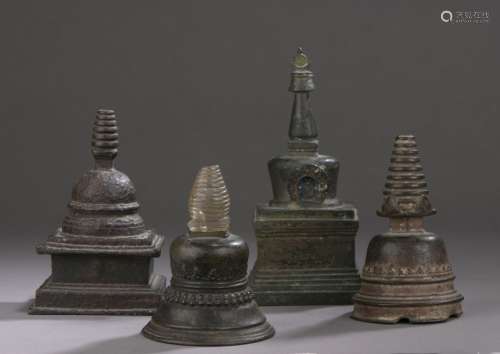 TIBET 18th/19th century Four bronze stupa, one wit…