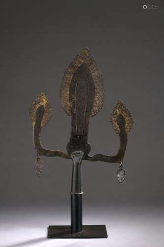 TIBET 18th/19th century Iron trisula, partially gi…