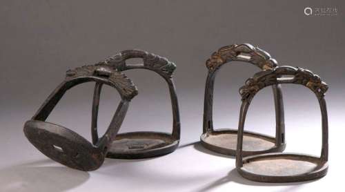TIBET XIXth century Two pairs of stirrups, one wit…