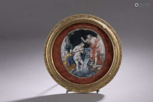 PLAQUE in oval form in polychrome painted enamel w…