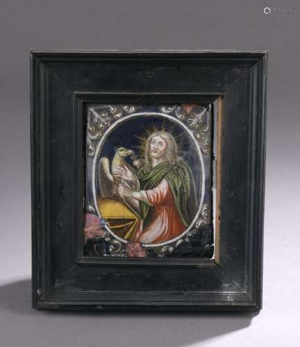 PLAQUE in polychrome painted enamel with gold high…