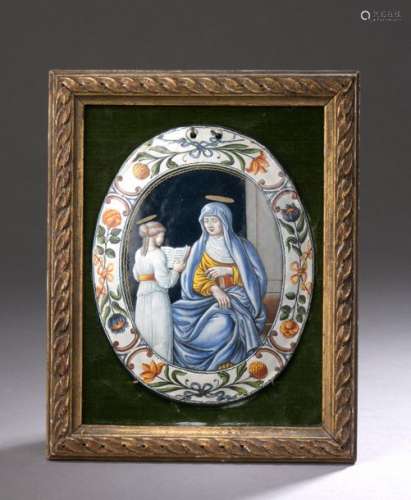 Oval PLAQUE in painted polychrome enamel represent…