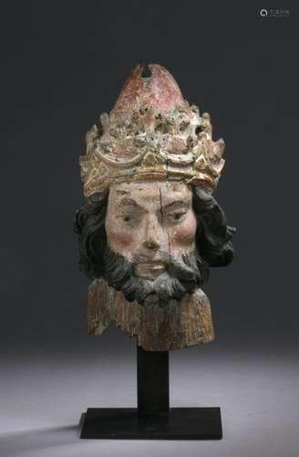 HEAD OF GOD THE FATHER in carved, polychromed and …