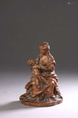 Virgin and Child sitting in carved boxwood XVIIth …