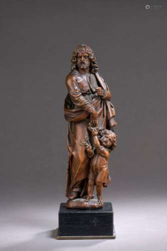 SAINT JOSEPH and the Child Jesus in walnut carved …