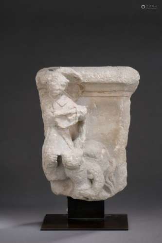 FRAGMENT of capital in carved limestone with two c…