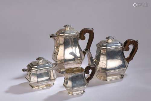 TEA AND COFFEE SERVICE in silver, cut out design, …