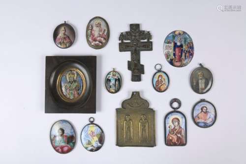 MEETING OF ELEVEN small Russian enamelled polychro…
