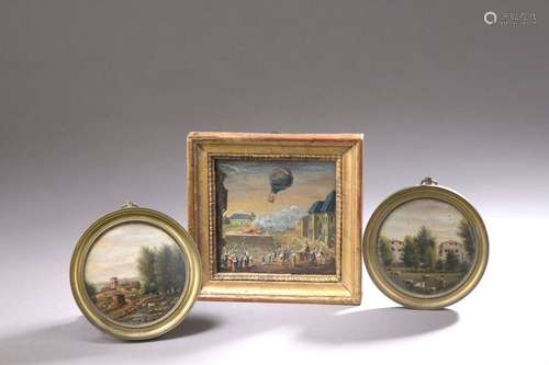 MEETING OF THREE MINIATURES, one pair of round and…