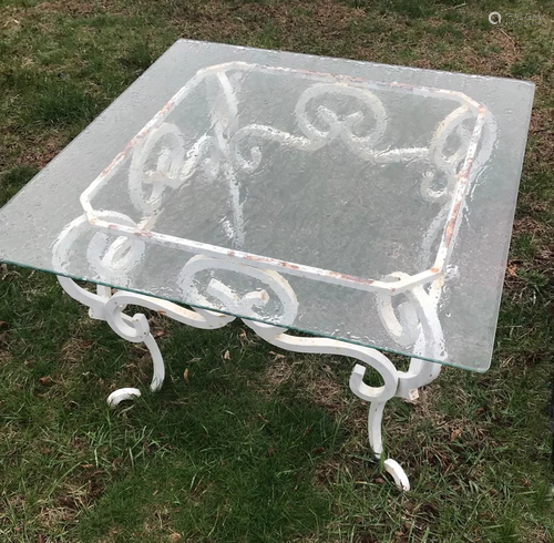 Painted Wrought Iron Glass Topp Occasional Table