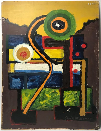 Sonia Delaunay Signed, Abstract on Panel