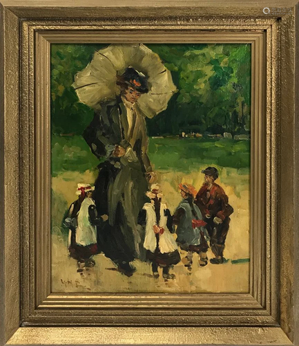 Breitner, Woman and Children, Oil on Panel