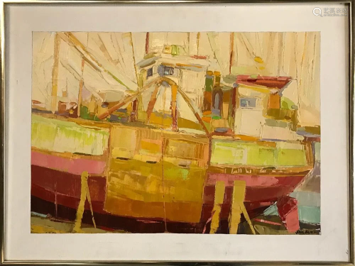 John Black, Boat at Dock, Oil on Canvas
