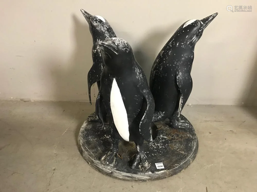 Three Painted Bronze Penguin Sculptures